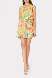 JOAN TULIP ROSETTE PLEATED DRESS