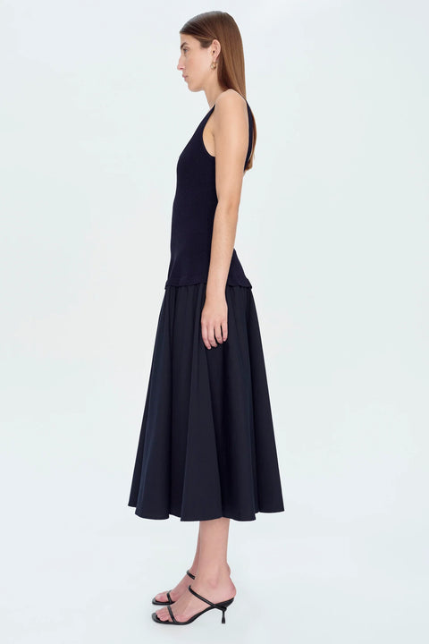 SILAS S/L KNIT BODICE MIDI DRESS