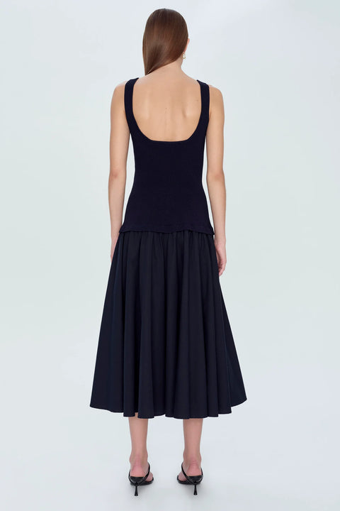 SILAS S/L KNIT BODICE MIDI DRESS