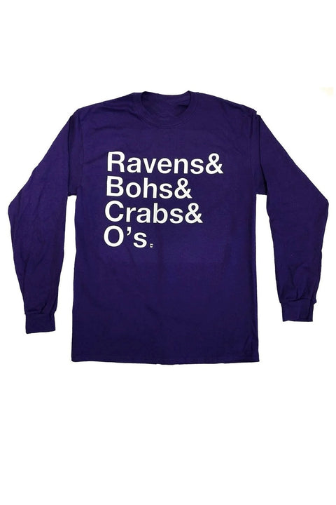 RAVENS BOHS CRABS O'S LS TEE PPL