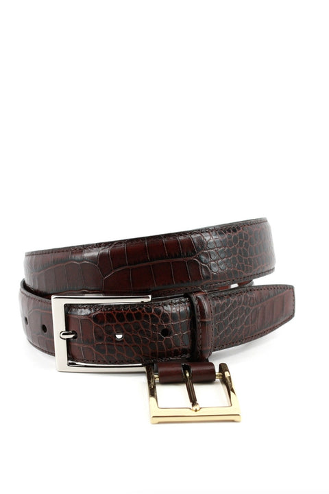 ALLIGATOR EMBOSSED BELT W/NICKEL/BRASS BUCKLES (54261)