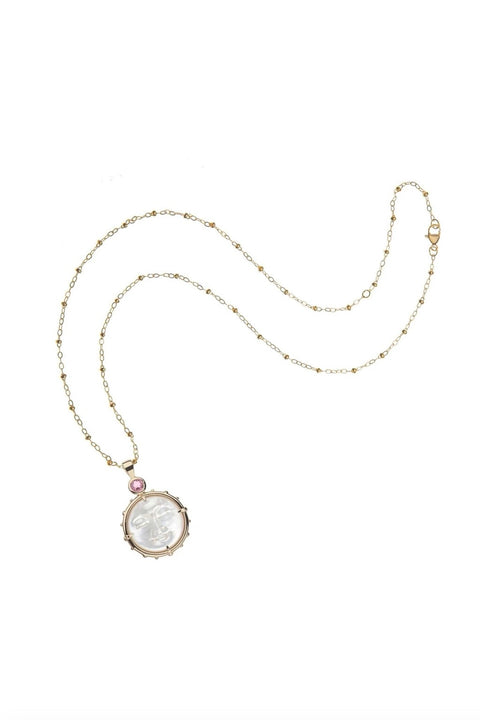 FOREVER WHT MOP MOON & BACK FACE NECKLACE- SATELLITE CHAIN