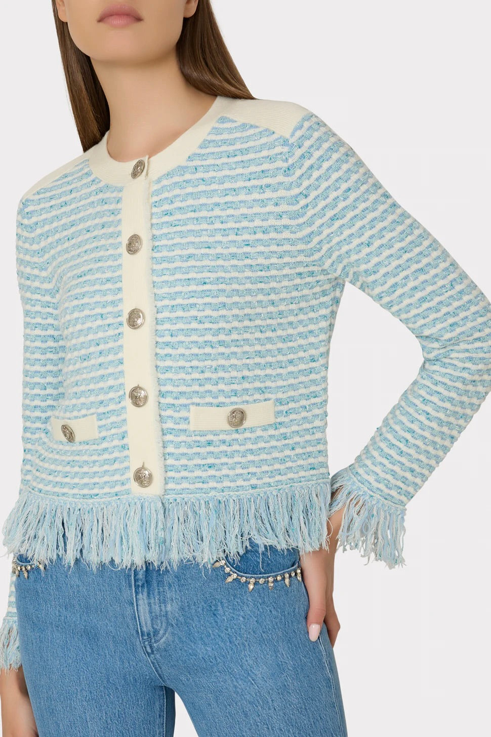 TEXTURED FRINGE CARDIGAN JACKET