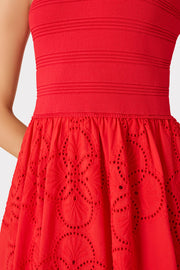 GEO EYELET KNIT COMBO MIDI DRESS