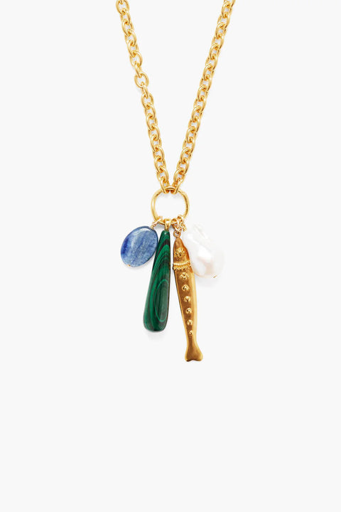 FISH/MALACHITE/PEARL PENDANT NECKLACE (NGZ-15271)