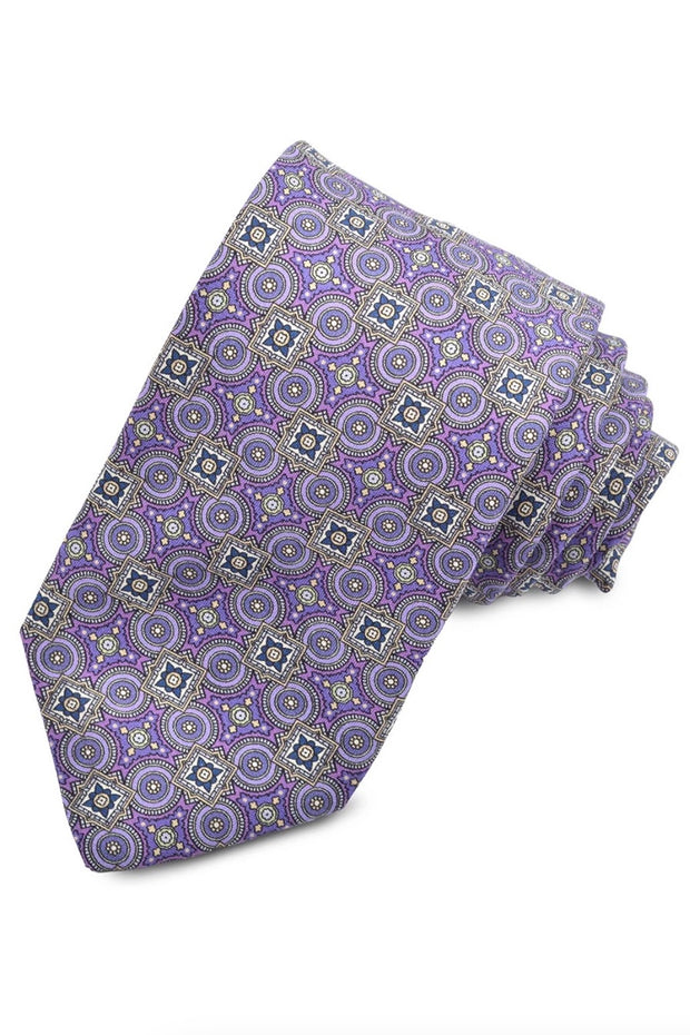 PURPLE PRINTED MEDALLION TIE OS