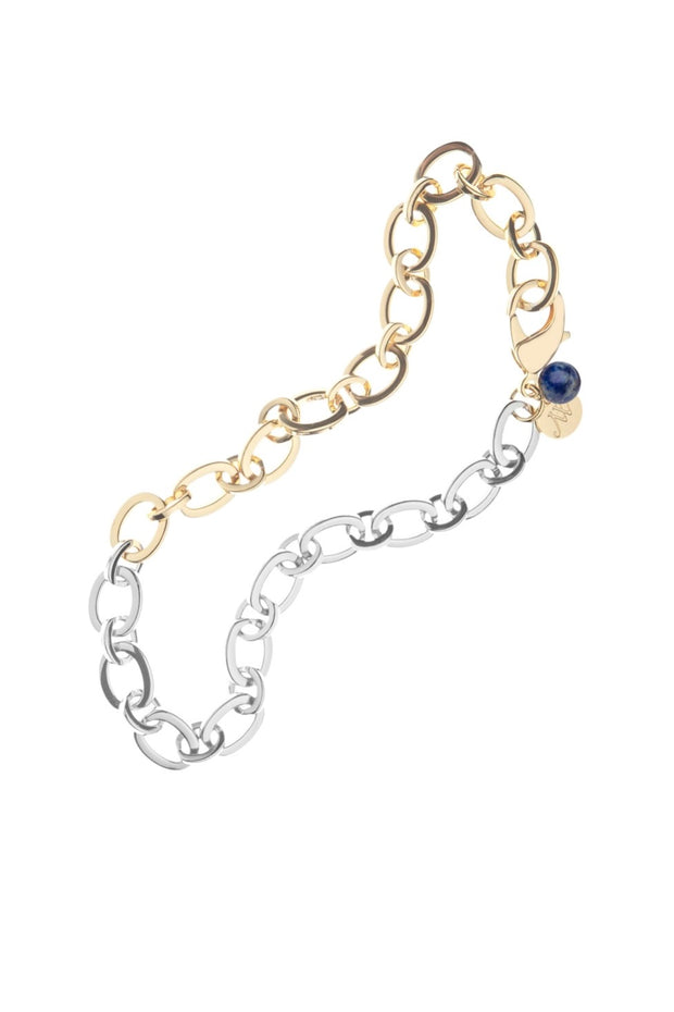 TWO-TONE CHUNKY CHAIN NECKLACE W/LAPIS BEAD