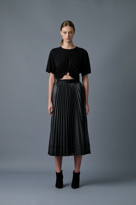 PLEATS TO MEET YOU VEGAN LEATHER SKIRT