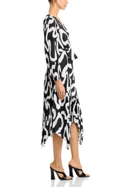 LIORA INK SWIRL PLEATED DRESS