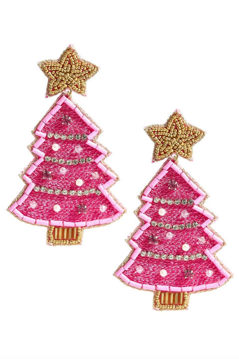 BEADED CHRISTMAS TREE EARRINGS