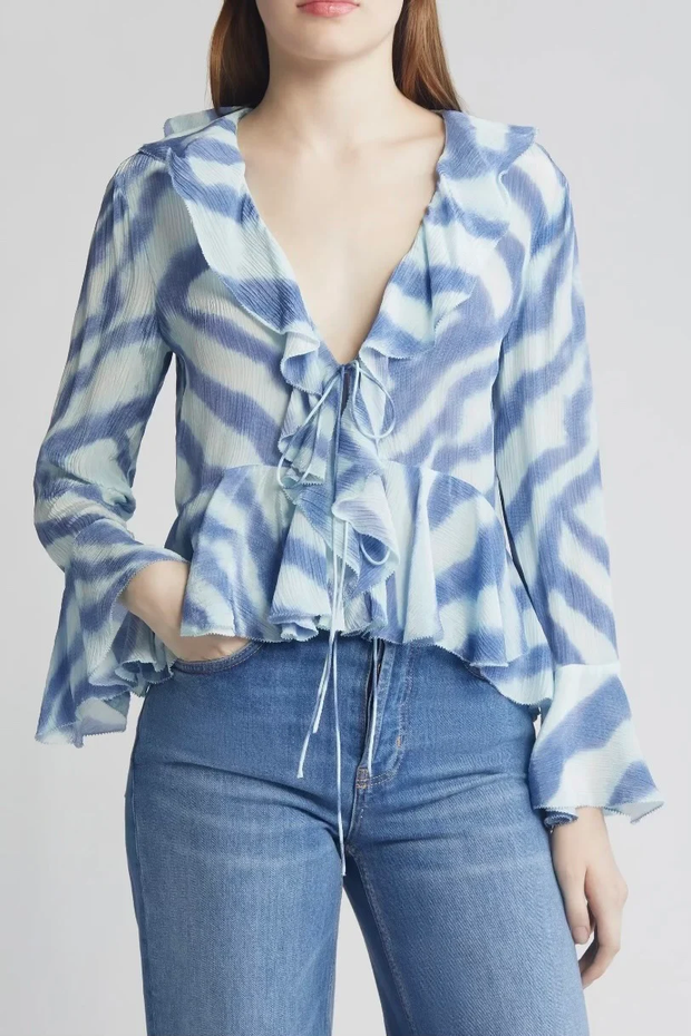 NICOLETTA BLOUSE- BLUE WATERCOLOR