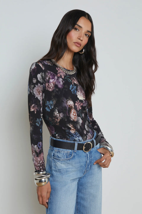 TESS LS MULTI FLOWER CREW NECK TEE