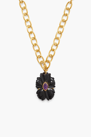 BLACK AGATE FLOWER PENDANT NECKLACE (NGZ-15275)