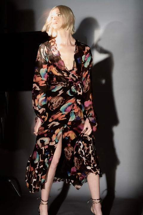 ELECTRIC GARDEN WRAP DRESS