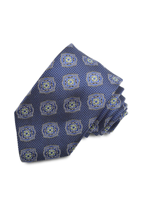 NAVY MEDALLION TIE NAVY/GOLD OS