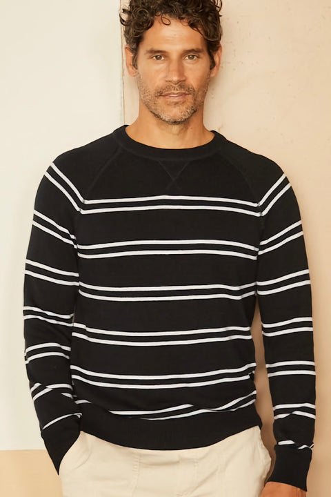 LS STRIPED CREW NVY