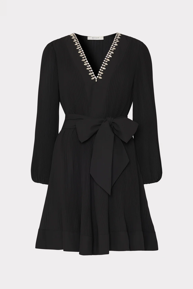 LIV CRYSTAL EMBELLISHED PLEATED DRESS