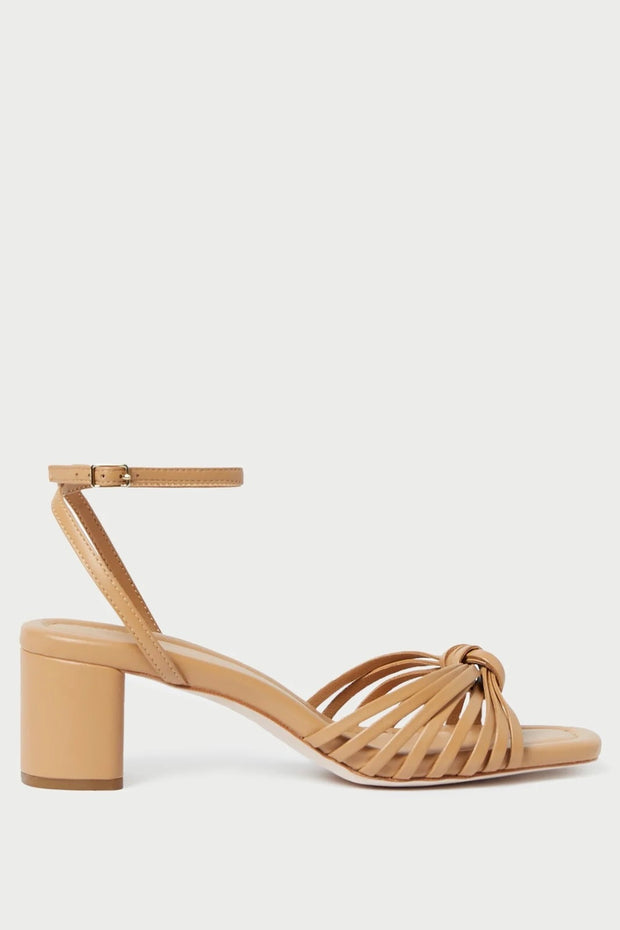 OLIVIA LEATHER KNOT MID HEEL SANDAL