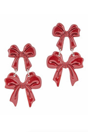 BURGUNDY BOW DANGLE EARRINGS