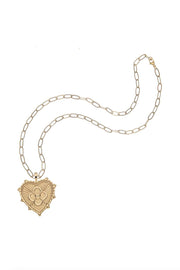 LOVE QUATREFOIL HEART PENDANT NECKLACE- DRAWN LINK CHAIN