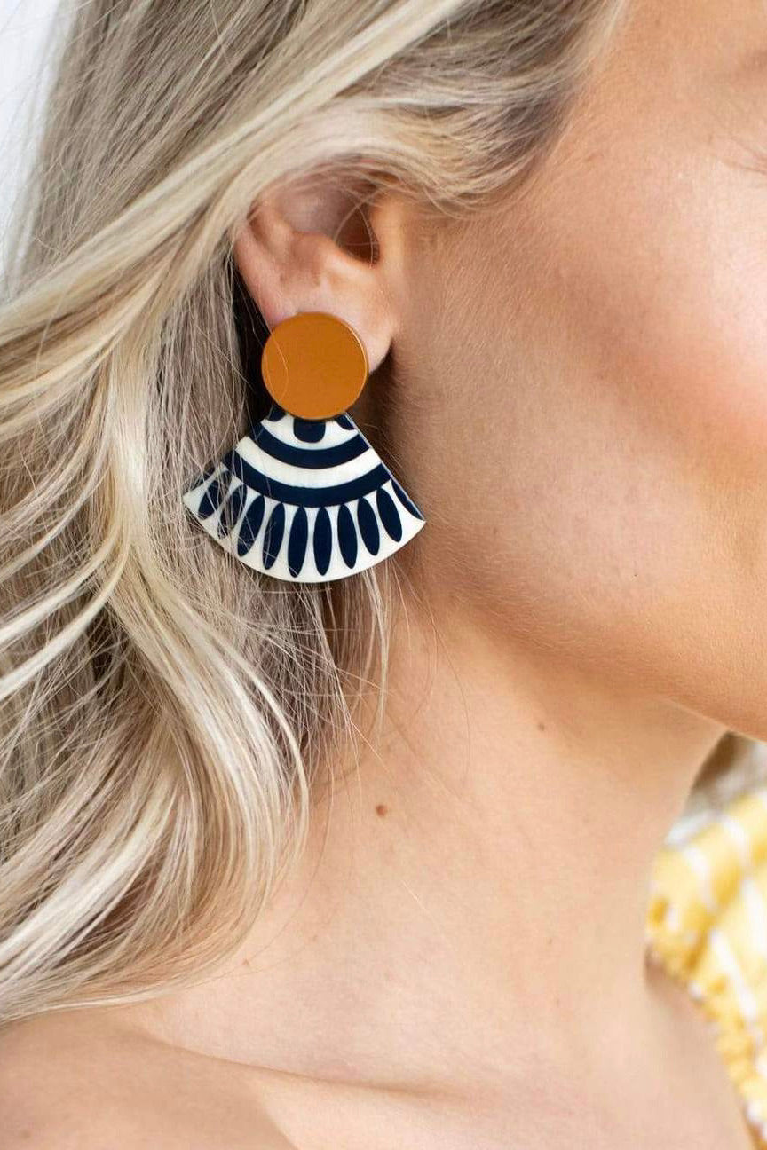 SUNSET NAVY TILE STUD EARRINGS