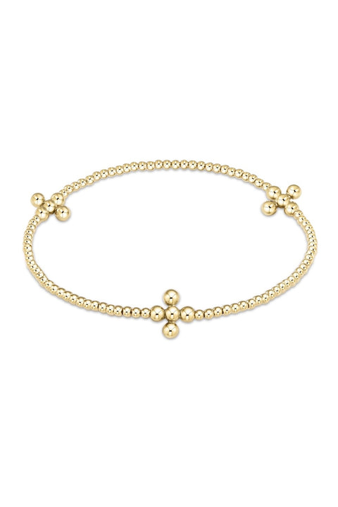 SIG CROSS SM PATTERN 2MM BEAD BRACELET- GOLD