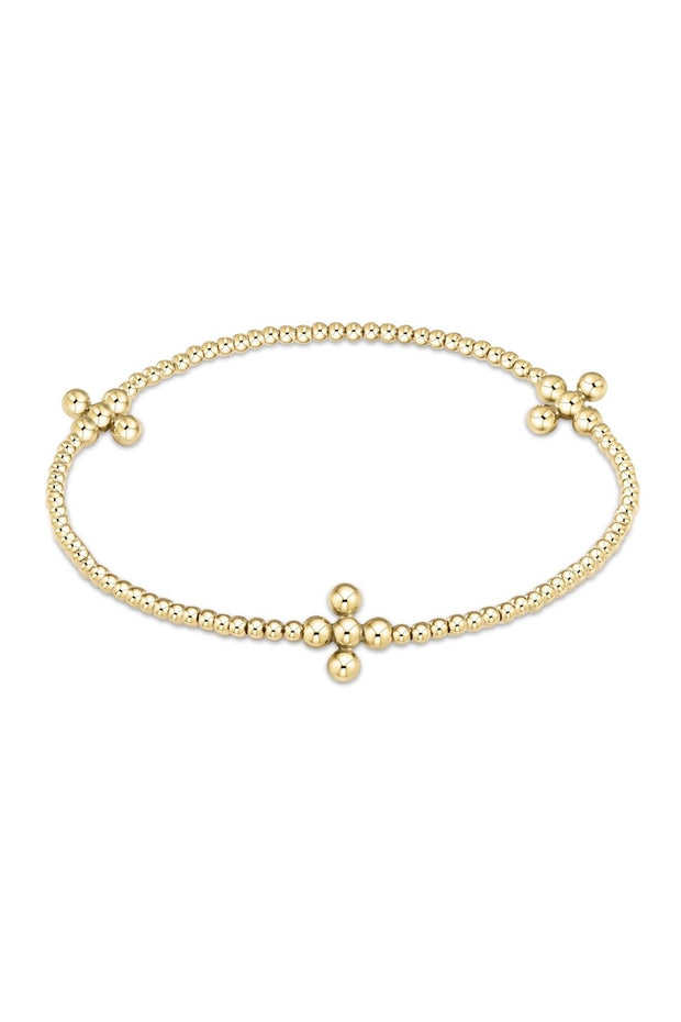 SIG CROSS SM PATTERN 2MM BEAD BRACELET- GOLD