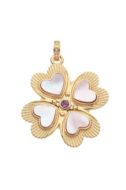 LUCKY IN LOVE PINK SHELL CLOVER PENDANT- DRAWN LINK CHAIN