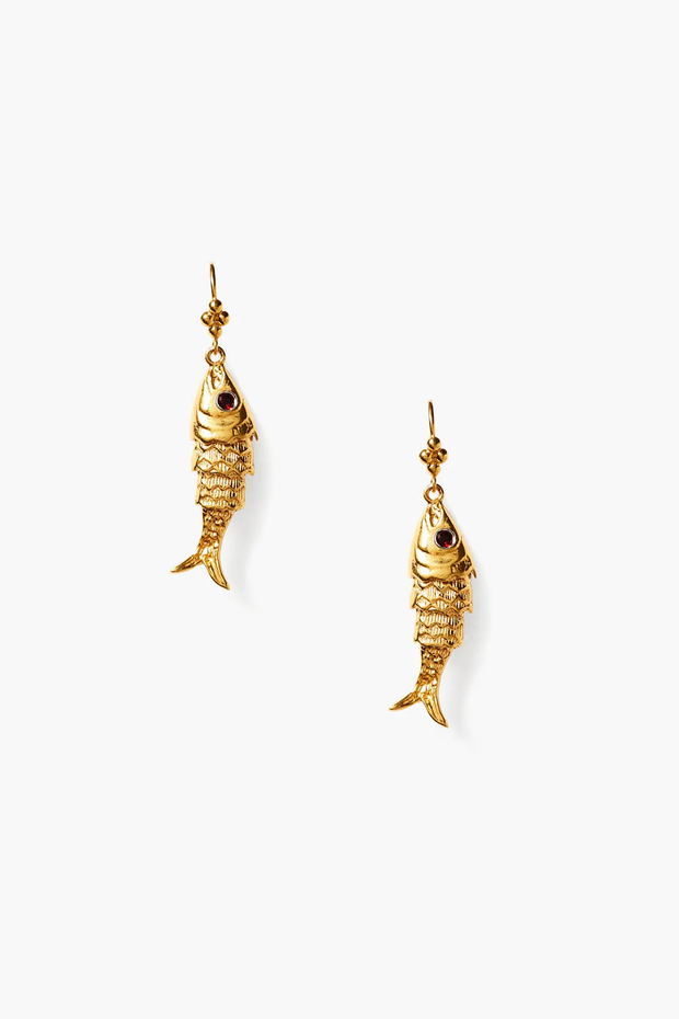 FISH EARRINGS W/GARNET (EG-5813)