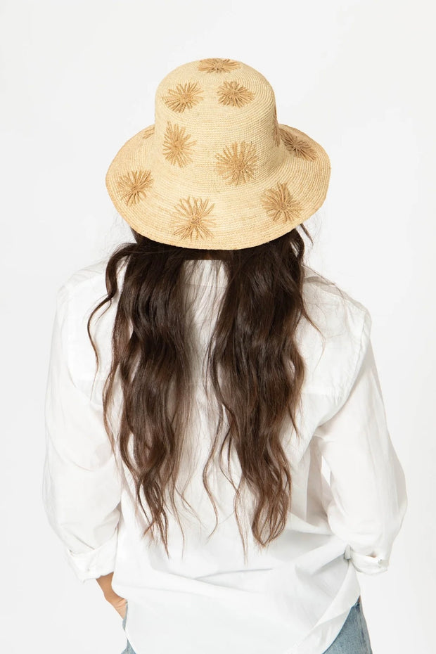 CROCHET RAFFIA BUCKET HAT W/SUNS