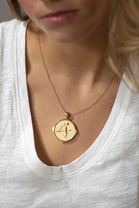 SAGITTARIUS ZODIAC PENDANT NECKLACE- GRANDE ROLO CHAIN