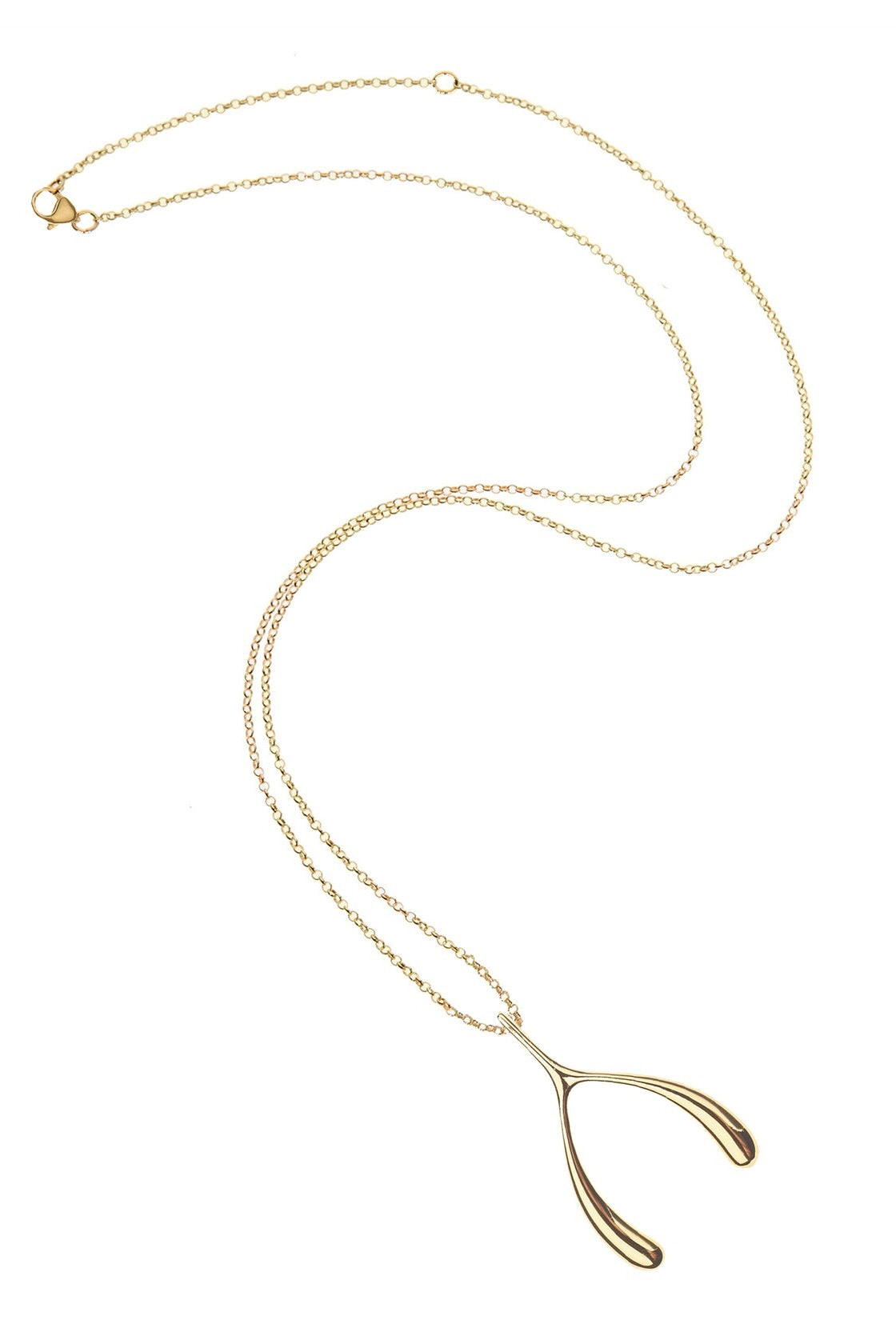 LUCKY GOLD WISHBONE PENDANT- ADJ DELICATE CHAIN