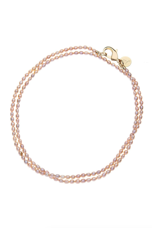 DOUBLE WRAP RICE PEARL NECKLACE- PINK