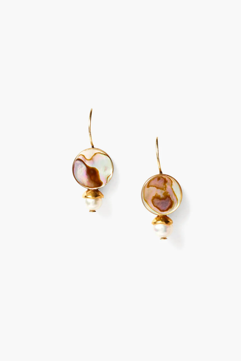 ABALONE COIN & PEARL EARRINGS (EG-5800)