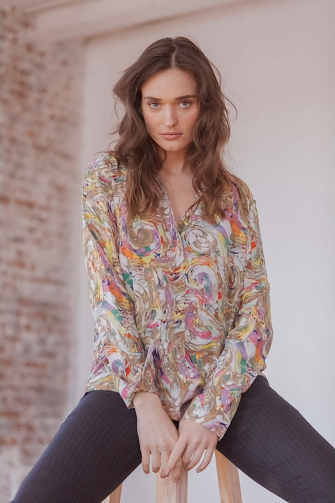 DARIA BLOUSE- PAINT SWIRL