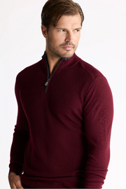 ENGLISH RIB ZIP MOCK SWEATER  BORDO