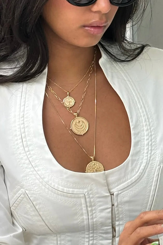 FAITH PETITE EMBELLISHED COIN NECKLACE- SATELLITE CHAIN