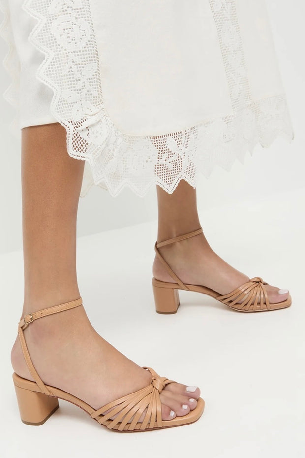 OLIVIA LEATHER KNOT MID HEEL SANDAL