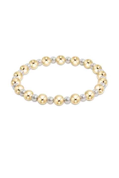 PEARL GRATEFUL PATTERN 4MM BEAD BRACELET- 6MM GOLD