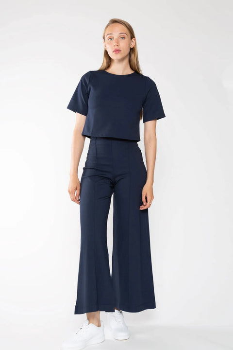 CROPPED PONTE KNIT WIDE LEG PANT