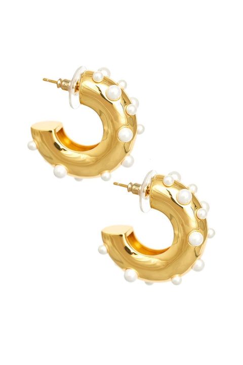 FITZGERALD PEARL HOOP EARRINGS- GLD