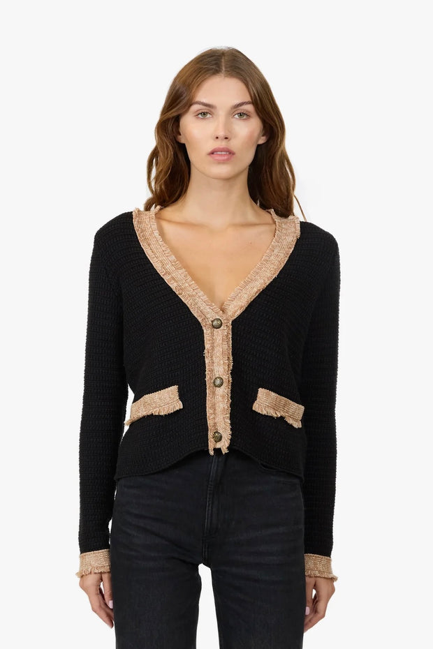 FRINGED TRIMMED V-NECK JACKET