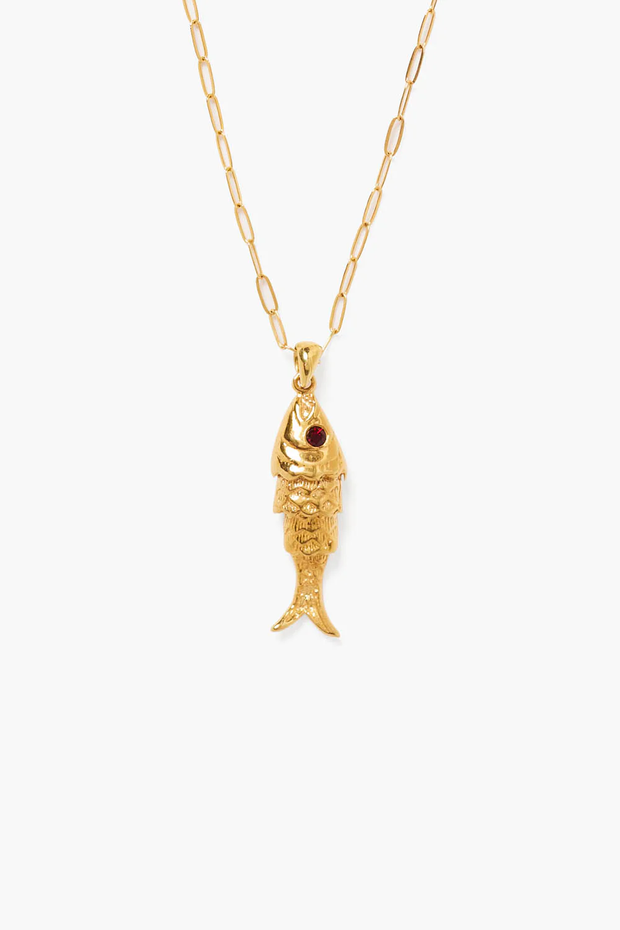 FISH PENDANT NECKLACE W/GARNET (NG-15231)