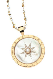 FOREVER SUNDIAL CARVED MOP PENDANT- SATELLITE CHAIN