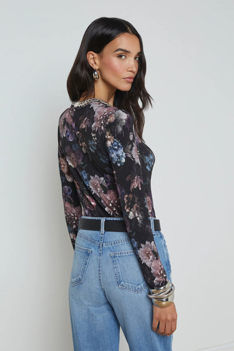 TESS LS MULTI FLOWER CREW NECK TEE