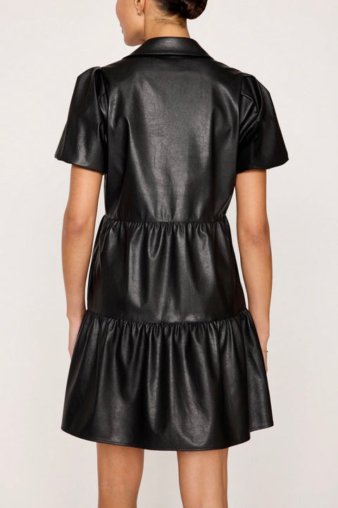 HAVANA VEGAN LEATHER MINI DRESS- BLK