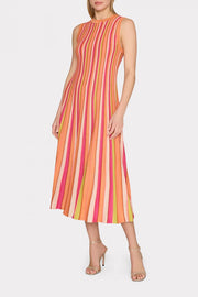 MULTI STRIPE SLVLS MIDI DRESS