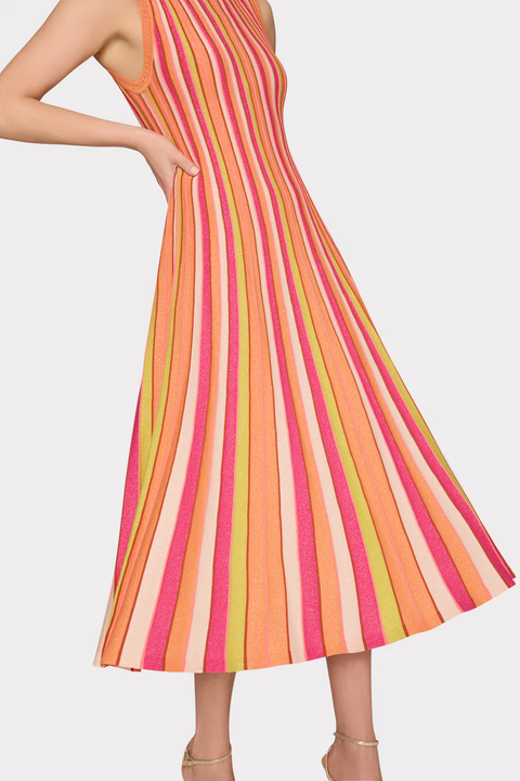 MULTI STRIPE SLVLS MIDI DRESS