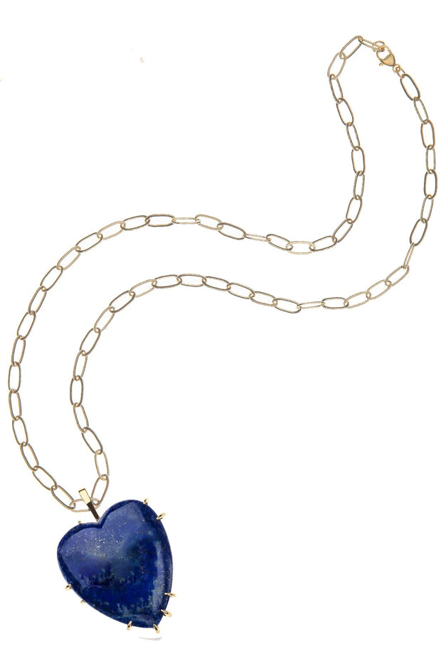 LOVE CARRY YOUR HEART LAPIS PENDANT- DRAWN LINK CHAIN