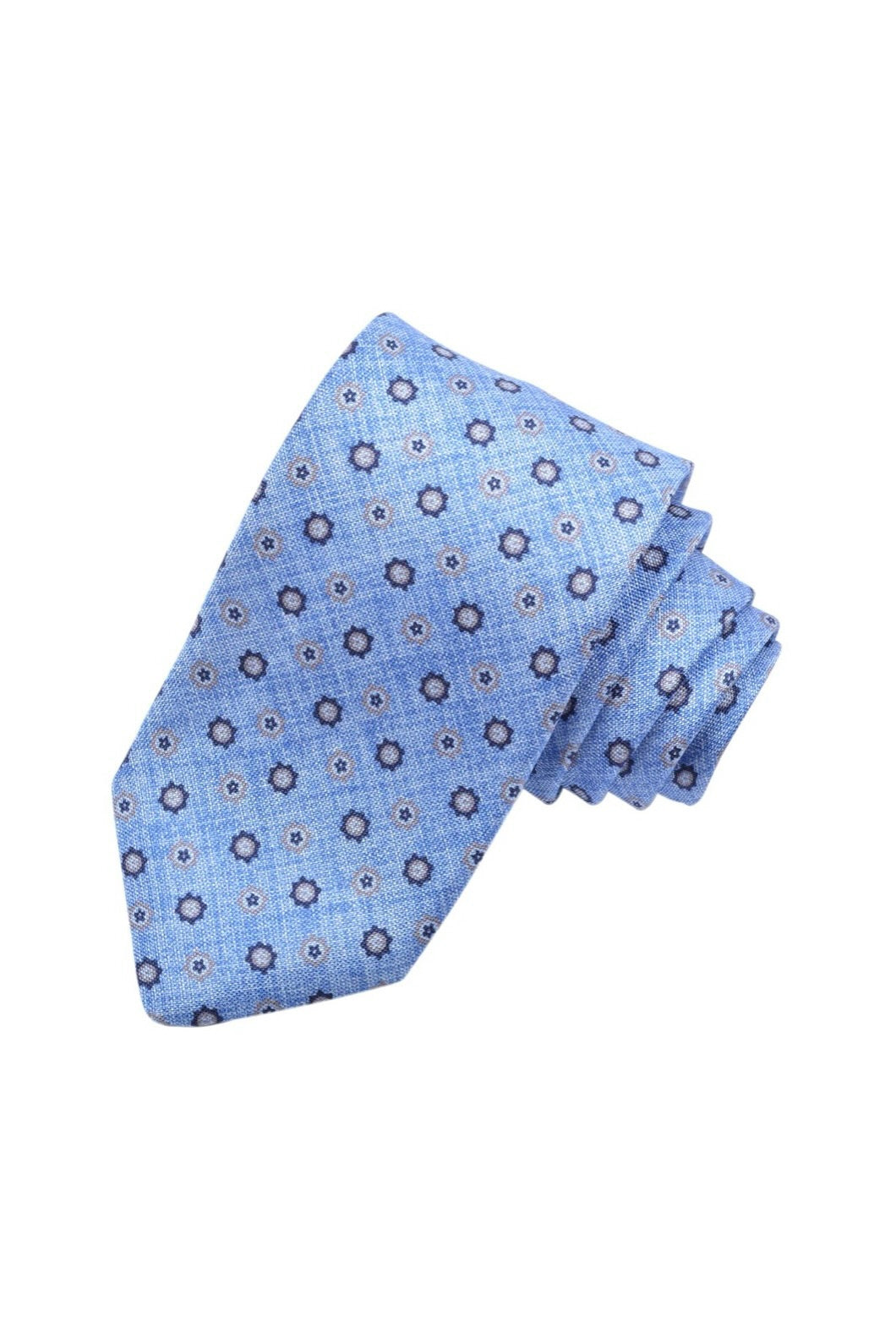 ITALIAN SILK FLORAL MEDALLION TIE BLUE (OS)